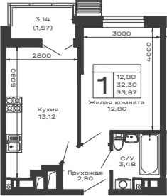 1-комн., 32.3 м², 10/14 этаж, ЖК «Долина»