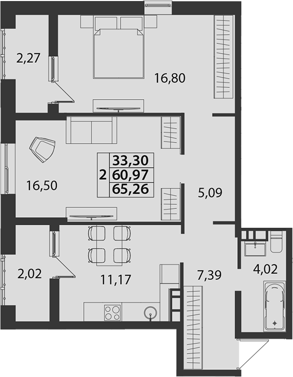 2-комн., 60.97 м², 4/7 этаж, ЖК «жилой квартал «Белые Росы (Динская)»»