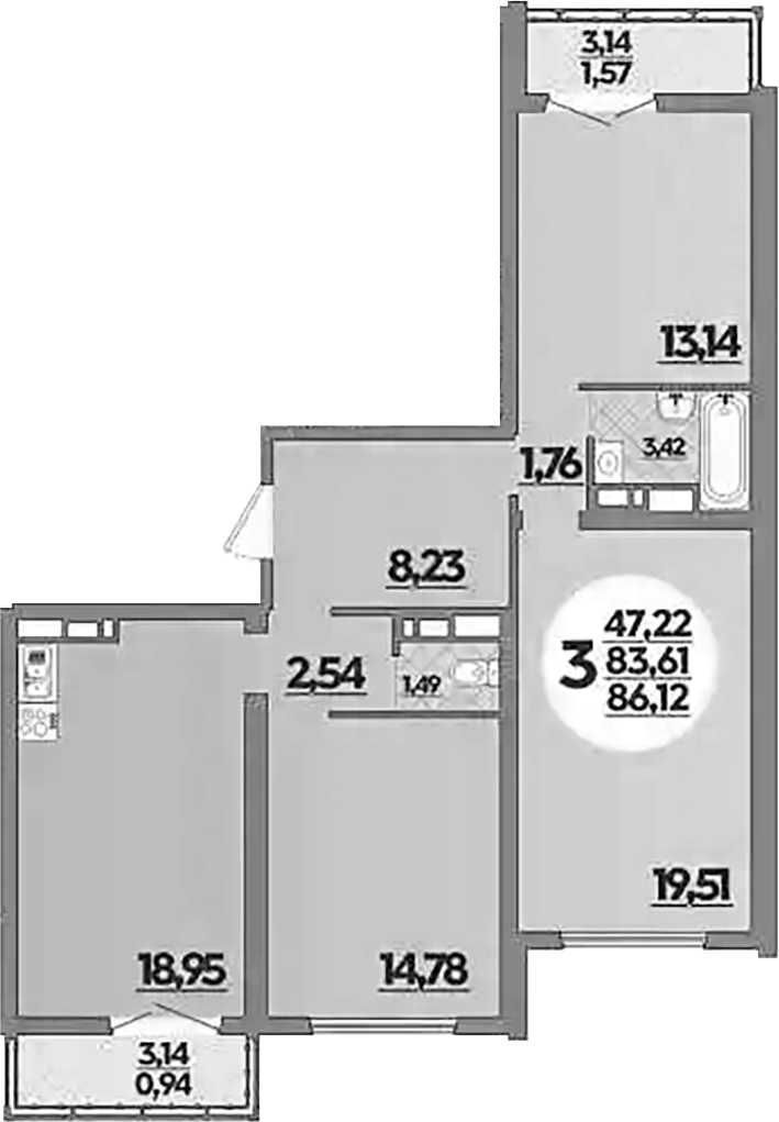 3-комн., 83.61 м², 6/16 этаж, ЖК «Город у моря»