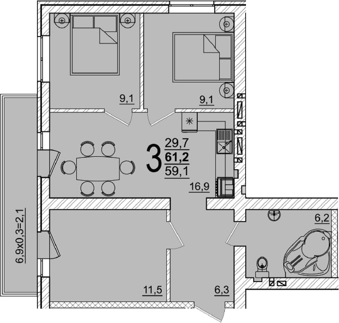 Продается 4-комн. квартира, 59.1 м²