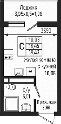 Студия, 16.45 м², 2/18 этаж, ЖК «Ботаника Хиллс»