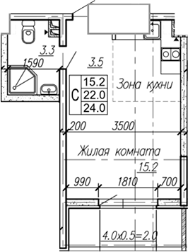 Студия, 22 м², 3/4 этаж, ЖК «Дзенпарк»