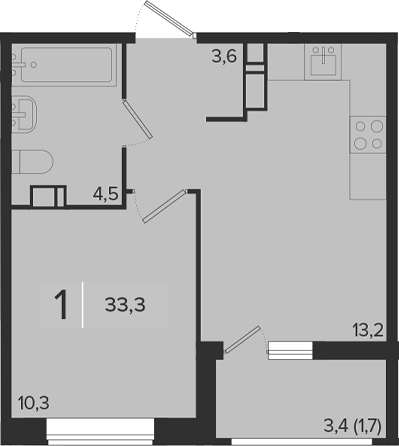 1-комн., 31.6 м², 18/18 этаж, ЖК «Эрмитаж»