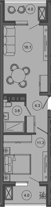 2-комн., 35.3 м², 10/10 этаж, ЖК «Гостиничный комплекс GREENMONT»