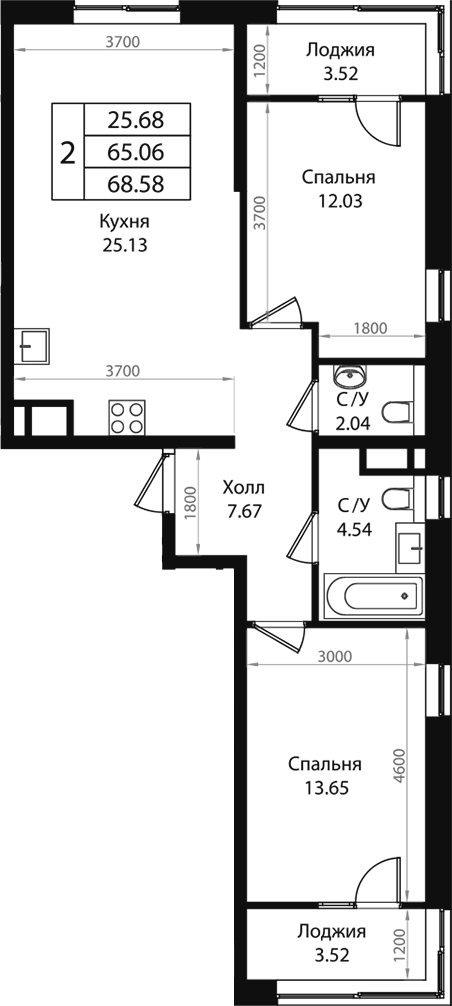 3-комн., 65.06 м², 3/9 этаж, ЖК «Патрики»