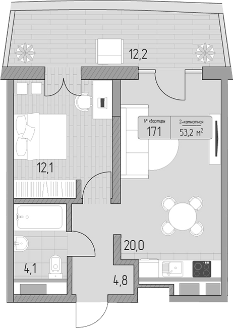2-комн., 41 м², 8/9 этаж, ЖК «Морелло»