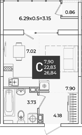 Продается 1-комн. квартира, 22.83 м²