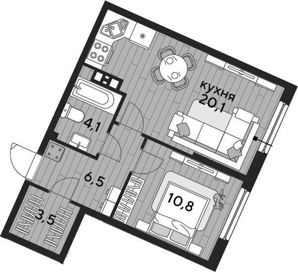 1-комн., 45 м², 3/19 этаж, ЖК «DОГМА ПАРК»