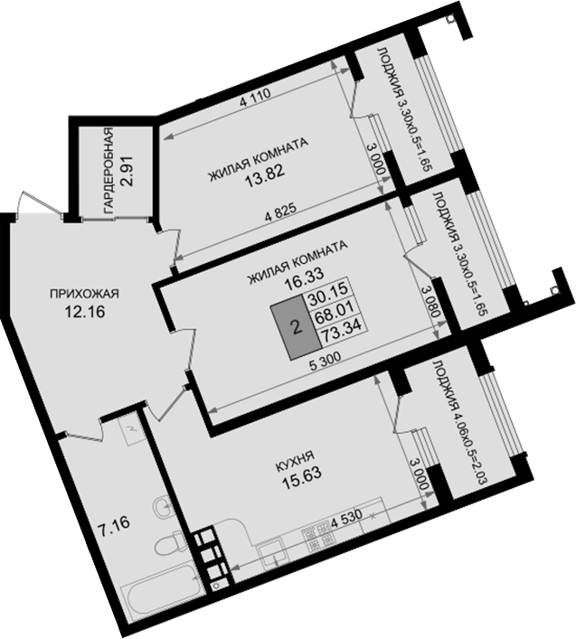 2-комн., 68.01 м², 3/8 этаж, ЖК «Резиденция морей»