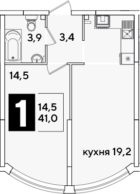 2-комн., 41 м², 2/16 этаж, ЖК «Самолет»