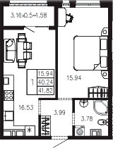 Продается 1-комн. квартира, 40.22 м²