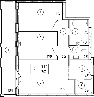 Продается 2-комн. квартира, 58.83 м²