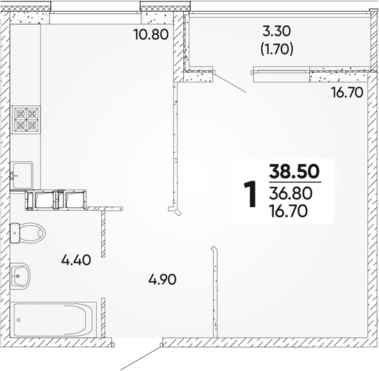 1-комн., 36.8 м², 4/18 этаж, ЖК «Архитектор. ГК ЮгСтройИнвест»