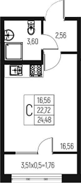Продается 1-комн. квартира, 22.72 м²