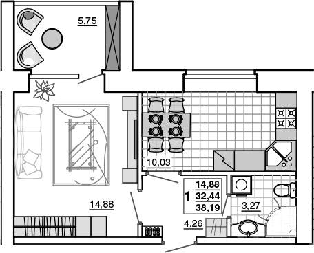 1-комн., 32.44 м², 1/5 этаж, ЖК «Новый Город. СЗ Премьерстрой»