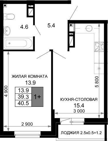 2-комн., 39.3 м², 7/16 этаж, ЖК «Дыхание»