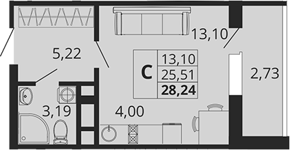 Студия, 25.51 м², 3/18 этаж, ЖК «Родные Просторы»