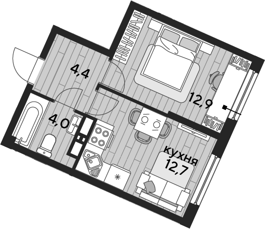 1-комн., 34 м², 14/19 этаж, ЖК «DОГМА ПАРК»