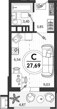 Студия, 22.82 м², 6/9 этаж, ЖК «Родные Просторы»