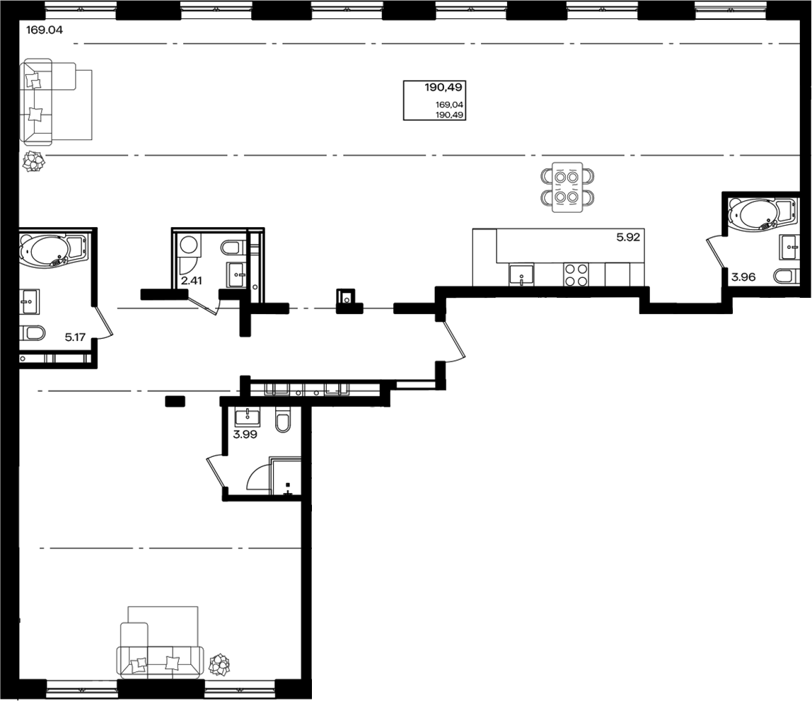 1-комн., 190.49 м², 18/18 этаж, ЖК «Патрики»