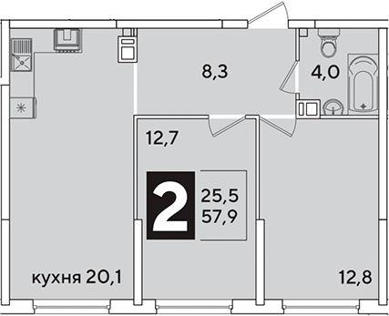3-комн., 58.3 м², 2/16 этаж, ЖК «Самолет»