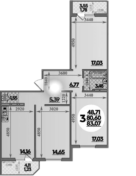 3-комн., 80.06 м², 2/16 этаж, ЖК «Восточный. Квартал №6»