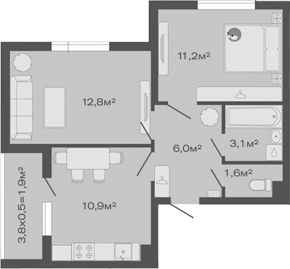 Продается 2-комн. квартира, 45.6 м²