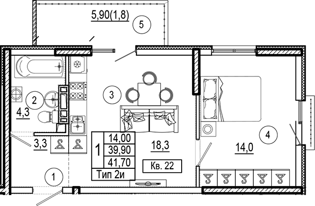 1-комн., 39.9 м², 4/7 этаж, ЖК «Аnapolis Residence»