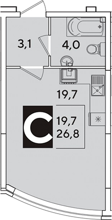 Студия, 26.8 м², 2/16 этаж, ЖК «Самолет»
