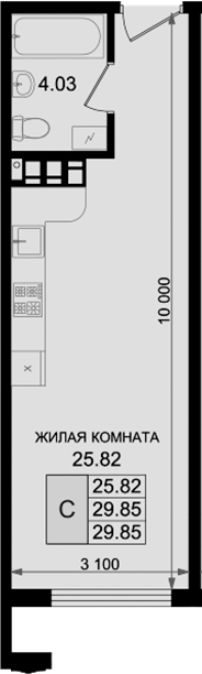Студия, 29.85 м², 3/8 этаж, ЖК «Резиденция морей»