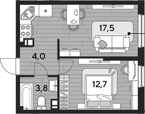 1-комн., 38 м², 4/16 этаж, ЖК «DОГМА ПАРК»