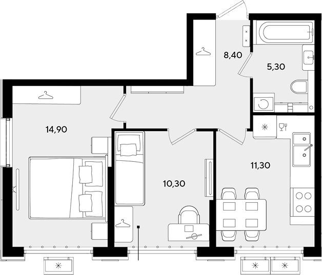 2-комн., 50.2 м², 2/9 этаж, ЖК «Порто-Ново»