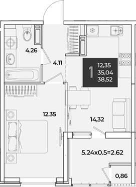 1-комн., 35.9 м², 10/18 этаж, ЖК «Образцово»