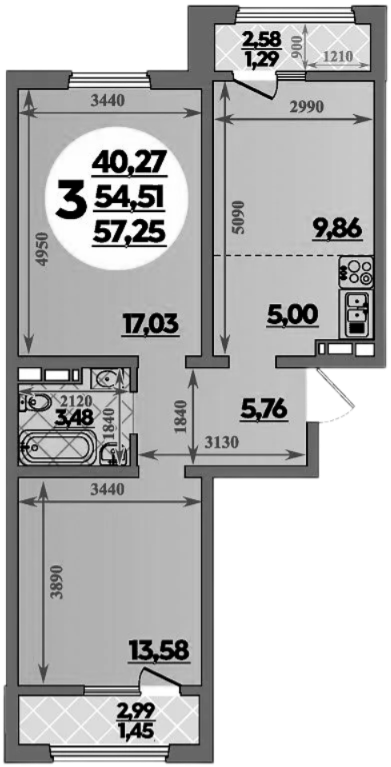 Продается 3-комн. квартира, 54.51 м²