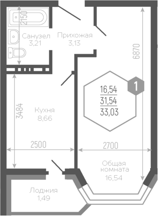 1-комн., 31.01 м², 19/19 этаж, ЖК «Черкасская»