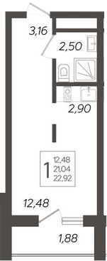 Студия, 21.04 м², 2/19 этаж, ЖК «Кислород»