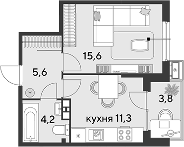 1-комн., 36.7 м², 4/9 этаж, ЖК «Парк Победы»