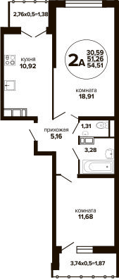 2-комн., 51.26 м², 4/24 этаж, ЖК «Гулливер»