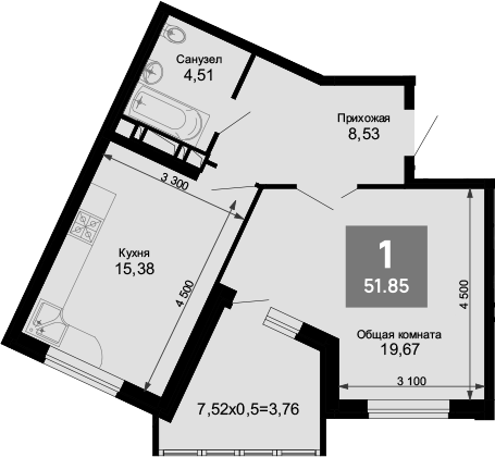 Продается 2-комн. квартира, 48.09 м²