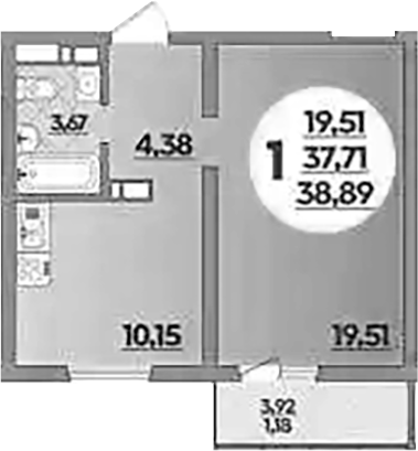 1-комн., 37.71 м², 4/9 этаж, ЖК «Предгорье Лаго-Наки»