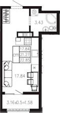 Продается 1-комн. квартира, 21.32 м²