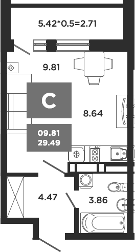 Студия, 26.78 м², 21/22 этаж, ЖК «НЕО-квартал Красная площадь»
