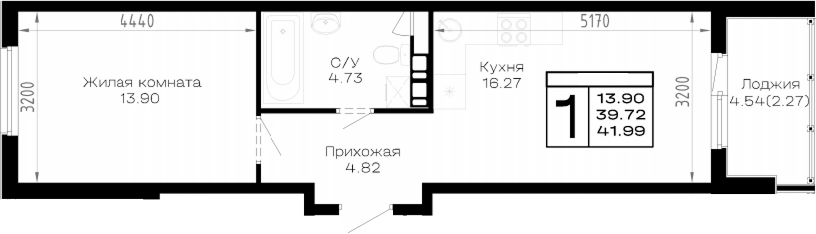 Продается 1-комн. квартира, 39.72 м²