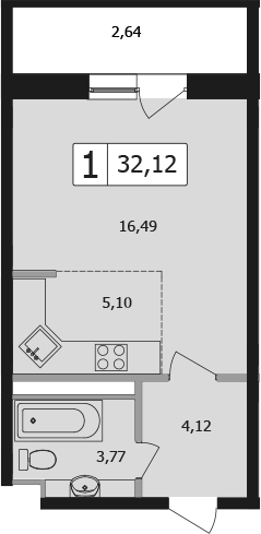Студия, 32.1 м², 3/16 этаж, ЖК «Жемчужина»