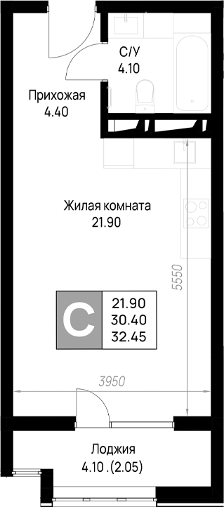 Студия, 30.4 м², 4/12 этаж, ЖК «На высоком берегу»