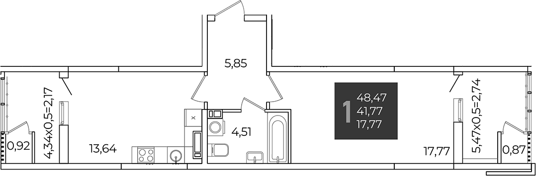 1-комн., 41.77 м², 9/21 этаж, ЖК «Образцово»