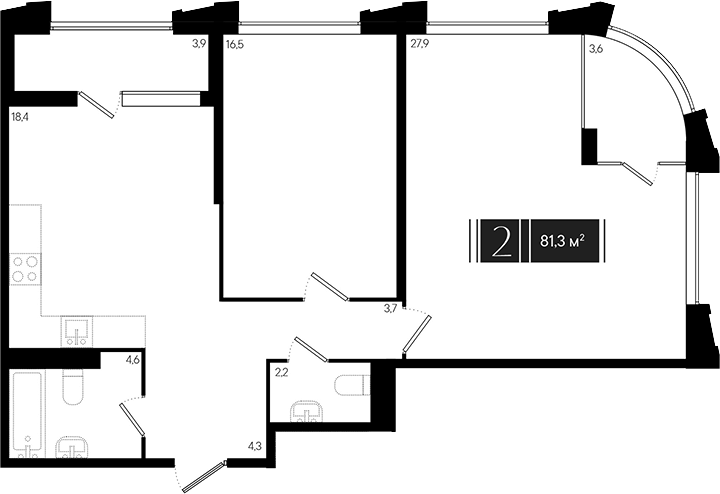 3-комн., 77.55 м², 9/18 этаж, ЖК «Эрмитаж»