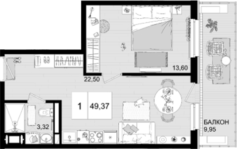 2-комн., 39.42 м², 4/8 этаж, ЖК «IT гостиничный комплекс Корсаков»