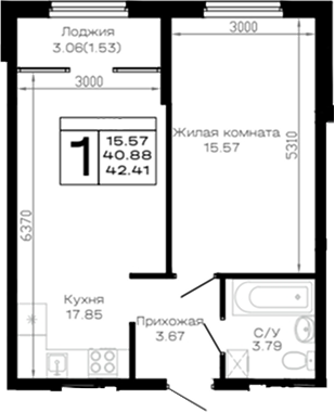 1-комн., 40.88 м², 4/4 этаж, ЖК «Усадьба Гостагаевская»