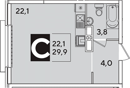 Студия, 29.9 м², 13/16 этаж, ЖК «Самолет»